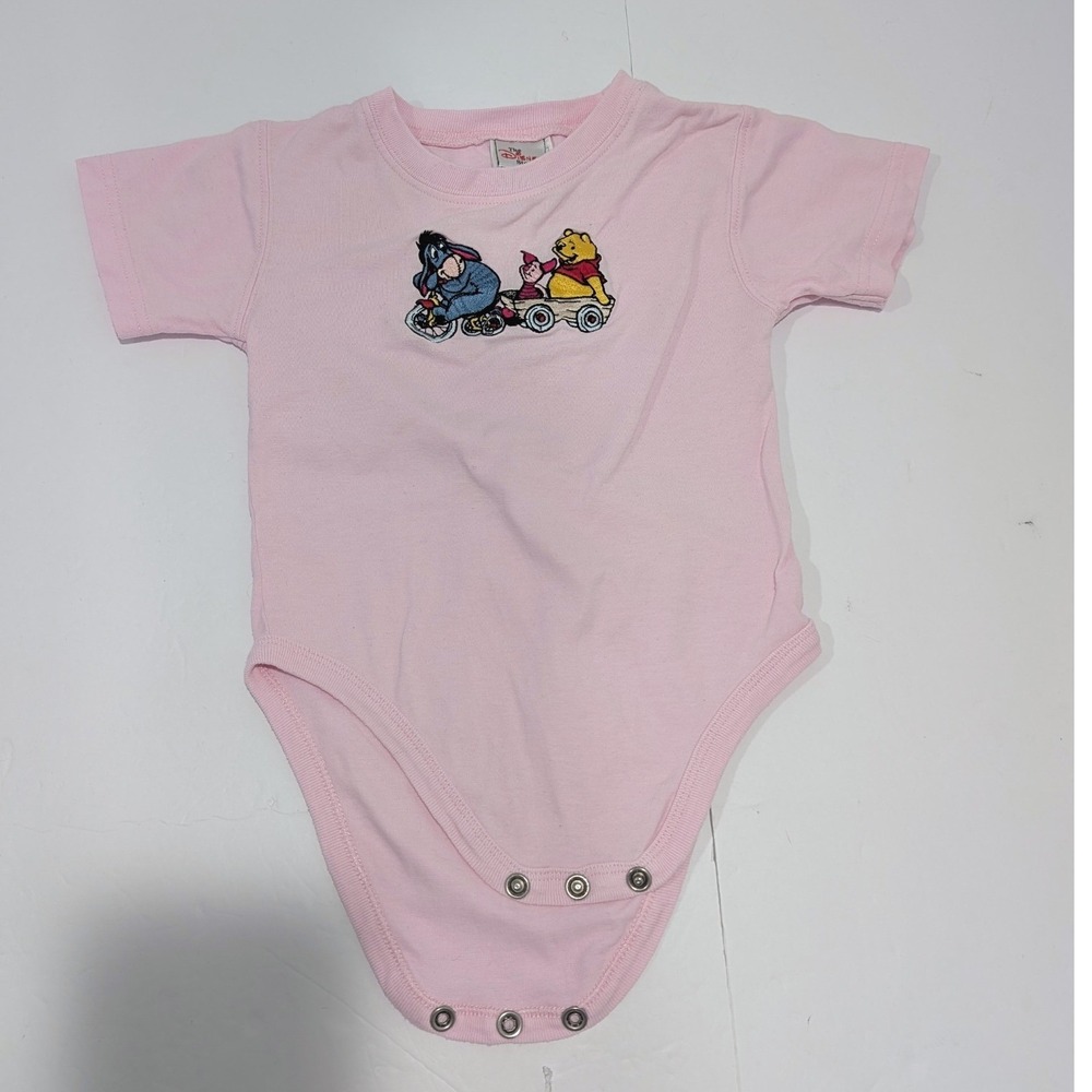 Vintage Disney Store Winnie the Pooh Eeyore Piglet Pink Bodysuit 24 Months
